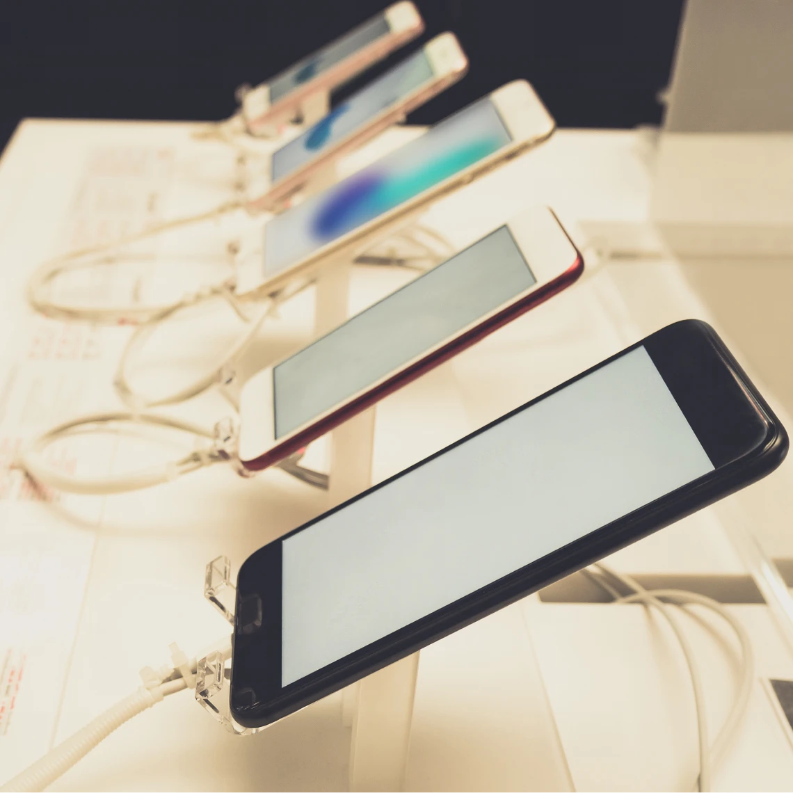 Mobile phones on display for sale