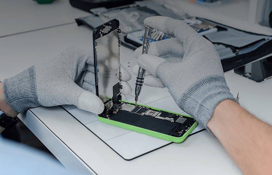Smartphone disassembly on workbench